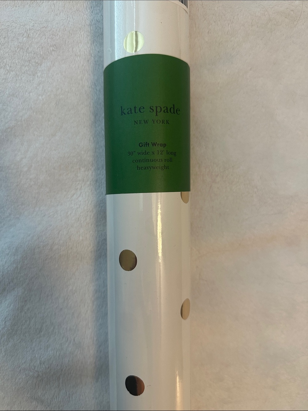 NWT kate spade White and Gold Polka Dot Gift Wrap Roll